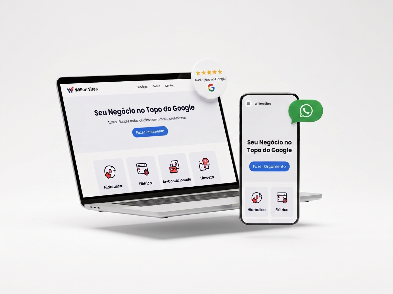 Exemplo de site profissional no computador e celular